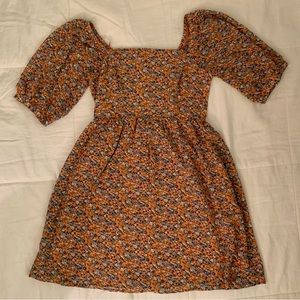 Code Mode blue and orange floral dress. Smock back